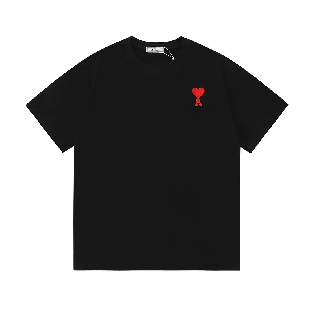 AMI PARIS 2026New Arrival Official website Same Style Imported machine high-density embroidered love letters logo Men and women Same Style short-sleeved T-shirt ·Customized 300 grams of 100% double yarn pure cotton fabric ·Dyeing of 32 double-strand threads ·Collar label, hangtag, main mark and three labels complete Color: Black Size: XS S M L